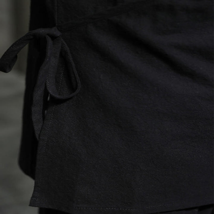 Buddha Stones Plain Lace-Up Simple Button Design Men's Long Sleeve Cotton Linen Shirt Clothing - image 10