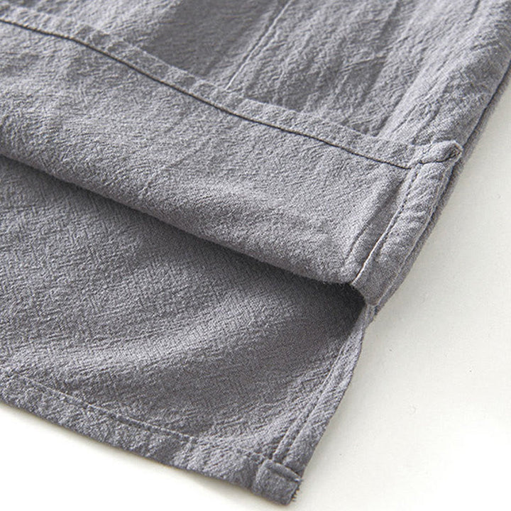 Buddha Stones Vintage Plain Simple Design Men's Short Sleeve Cotton Linen Shirt Clothing With Pockets - image 5