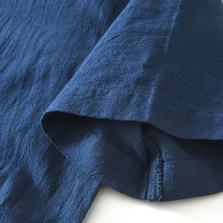 Buddha Stones Vintage Plain Simple Design Men's Short Sleeve Cotton Linen Shirt Clothing With Pockets - image 9