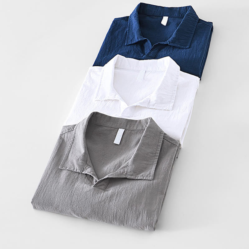 Buddha Stones Vintage Plain Simple Design Men's Short Sleeve Cotton Linen Shirt Clothing With Pockets - image 22