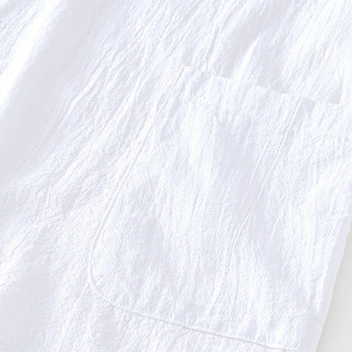 Buddha Stones Vintage Plain Simple Design Men's Short Sleeve Cotton Linen Shirt Clothing With Pockets - image 18