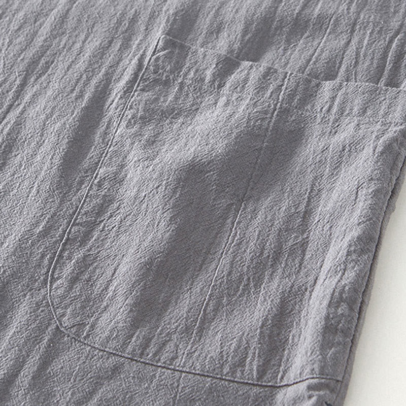 Buddha Stones Vintage Plain Simple Design Men's Short Sleeve Cotton Linen Shirt Clothing With Pockets - image 4