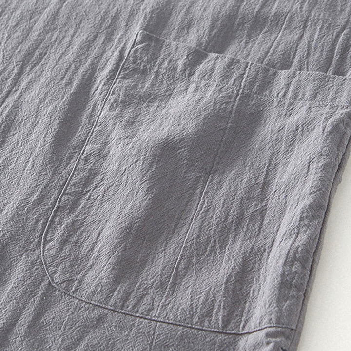 Buddha Stones Vintage Plain Simple Design Men's Short Sleeve Cotton Linen Shirt Clothing With Pockets - image 4