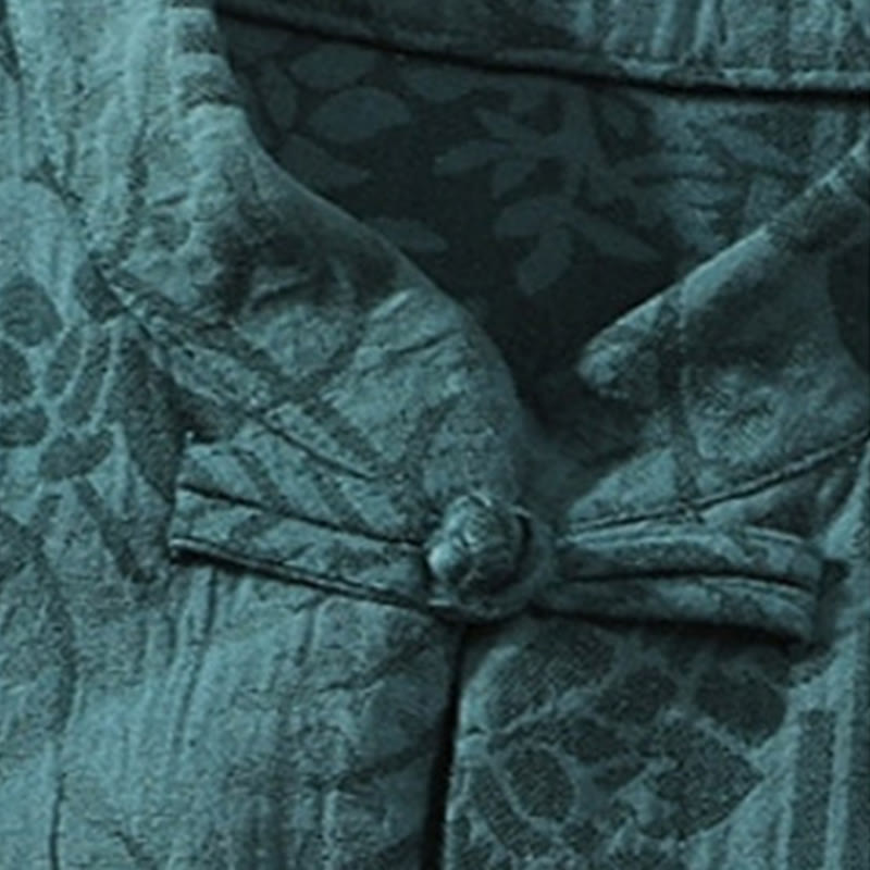 Buddha Stones Casual Summer Jacquard Floral Pattern Frog-Button Men's Stand Collar Contrasting Color Half Sleeve Cotton Cardigan Shirt - image 3