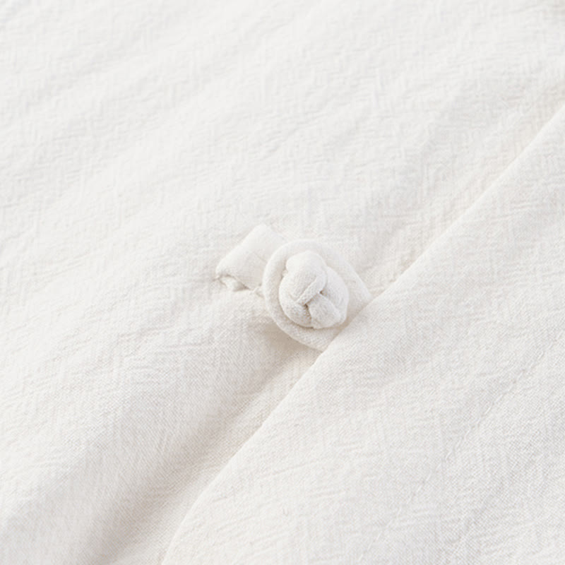 Buddha Stones Casual 2Pcs Pure Color Half Button Design Shirt Drawstring Pants Men's Cotton Linen Meditation Cloth Set With Pockets - image 3