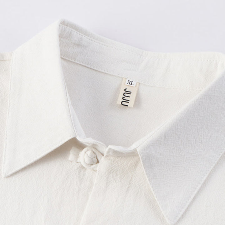 Buddha Stones Casual 2Pcs Pure Color Half Button Design Shirt Drawstring Pants Men's Cotton Linen Meditation Cloth Set With Pockets - image 2