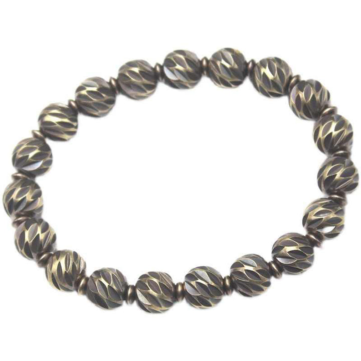 Buddha Stones Vintage Distressed Knife Carving Pattern Copper Brass Beads Wealth Bracelet