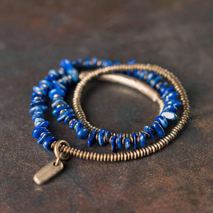 Buddha Stones Irregular Shape Triple Wrap Lazurite Lapis Lazuli Balance Bracelet - 6.7-6.9in(17-17.5cm) - image 0