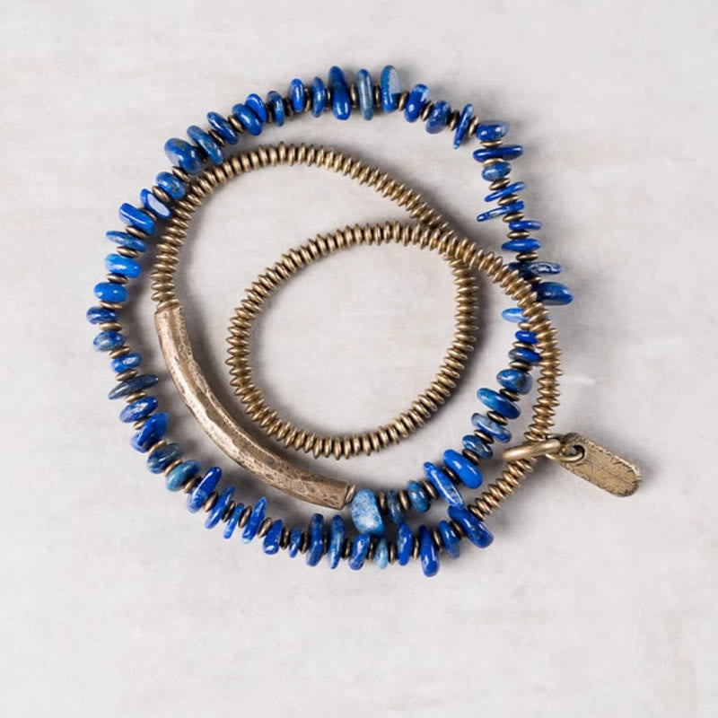 Buddha Stones Irregular Shape Triple Wrap Lazurite Lapis Lazuli Balance Bracelet - image 2