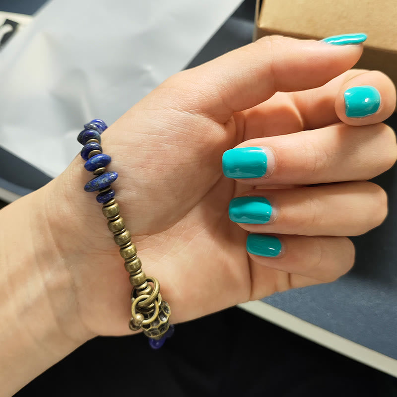 Buddha Stones Vintage Irregular Shape Design Lazurite Lapis Lazuli Positive Bracelet - image 11