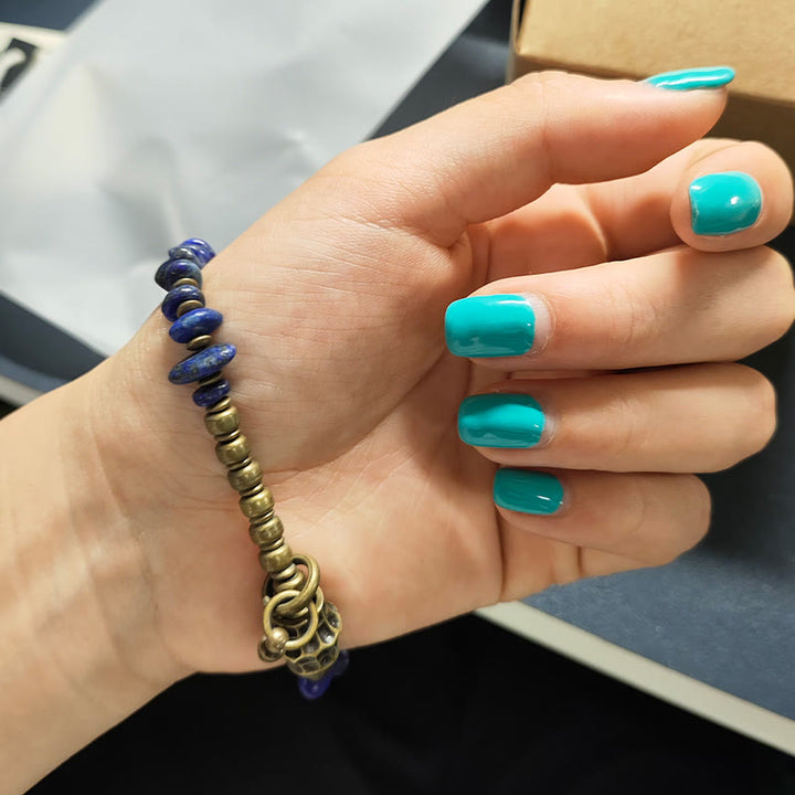Buddha Stones Vintage Irregular Shape Design Lazurite Lapis Lazuli Positive Bracelet - image 11