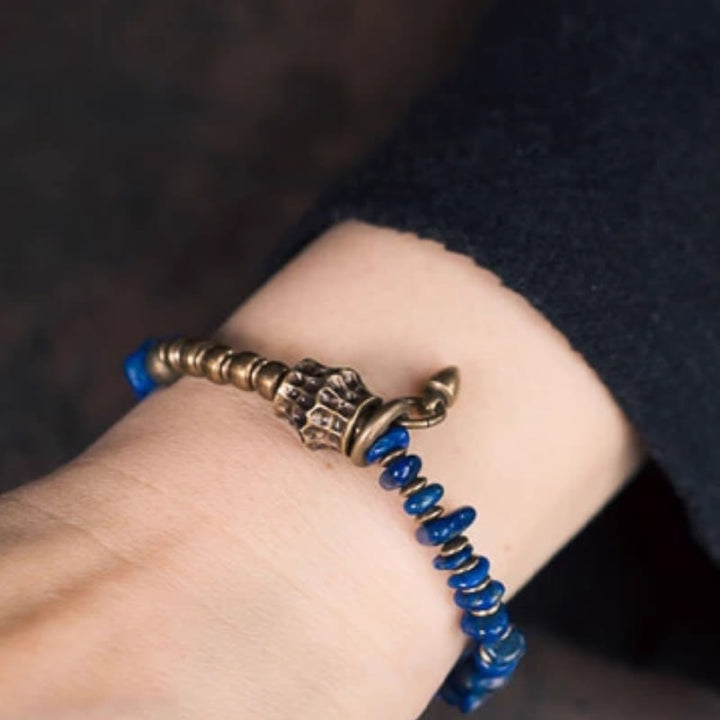 Buddha Stones Vintage Irregular Shape Design Lazurite Lapis Lazuli Positive Bracelet - image 12