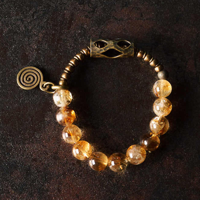 Buddha Stones Daily Retro 10mm Citrine Beads Protection Bracelet