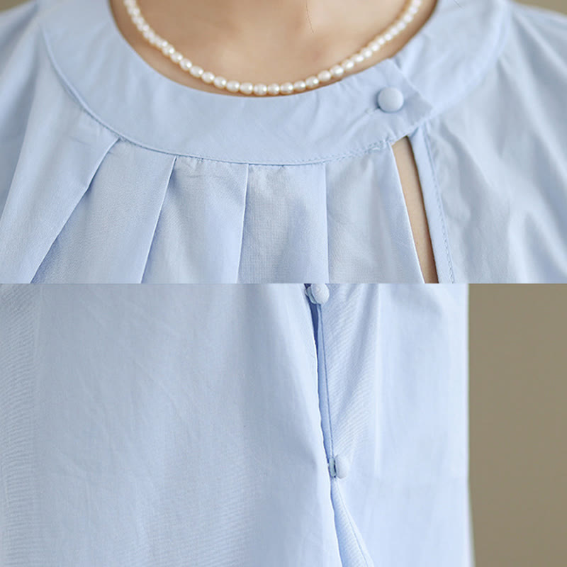 Buddha Stones Summer Solid Color Pleated Design Halter Neck Sleeveless Cotton Linen Women's Vest - image 9