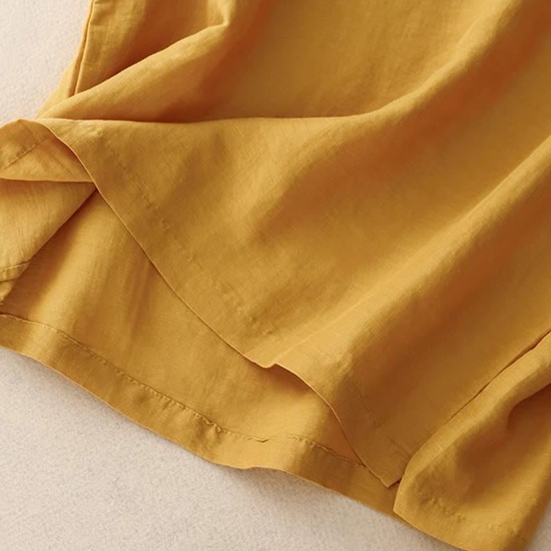 Buddha Stones Casual Pure Color Embroidery Patchwork Design Sleeveless Crew Neck Women's Cotton Linen Vest - image 4