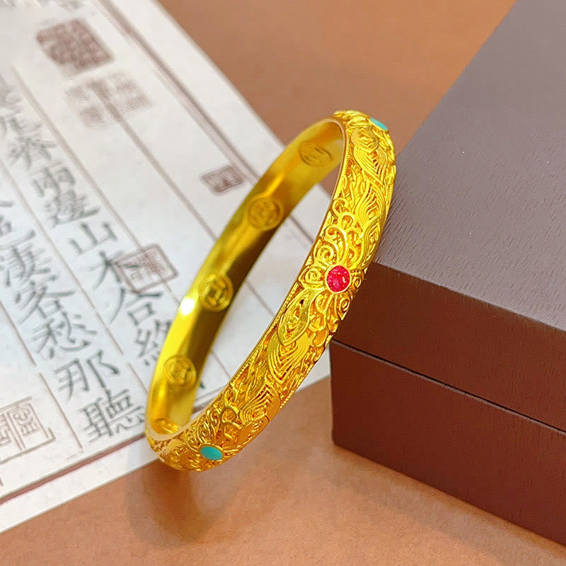 Buddha Stones Copper Plated Gold Flowers Leaves Luck Bracelet Bangle - image 2