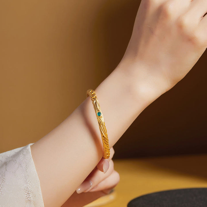 Buddha Stones 999 Sterling Silver Golden Flower Hollow Design Blessing Bracelet Bangle - image 4