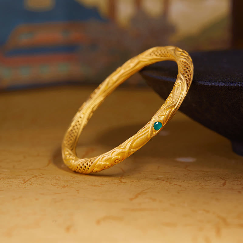 Buddha Stones 999 Sterling Silver Golden Flower Hollow Design Blessing Bracelet Bangle - 59 mm - image 0