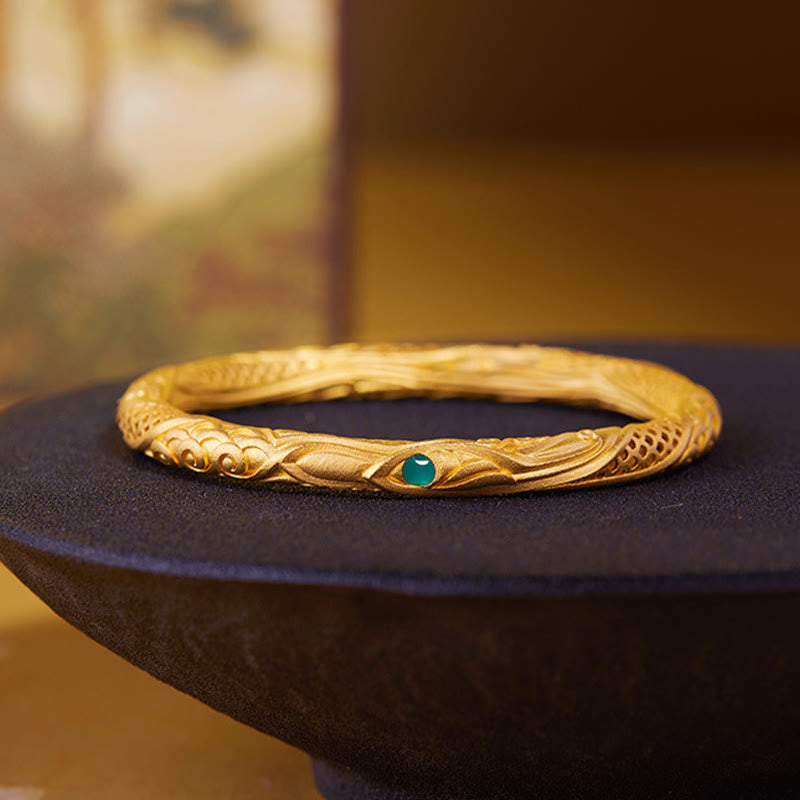 Buddha Stones 999 Sterling Silver Golden Flower Hollow Design Blessing Bracelet Bangle - image 1