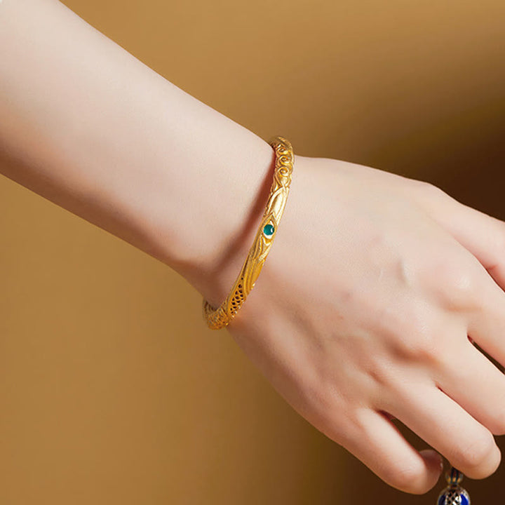 Buddha Stones 999 Sterling Silver Golden Flower Hollow Design Blessing Bracelet Bangle - image 7