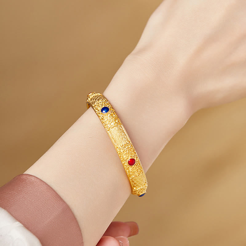 Buddha Stones 925 Sterling Silver Golden Auspicious Clouds Hollow Design Protection Bracelet Bangle 2.20 IN (56 MM) - image 3