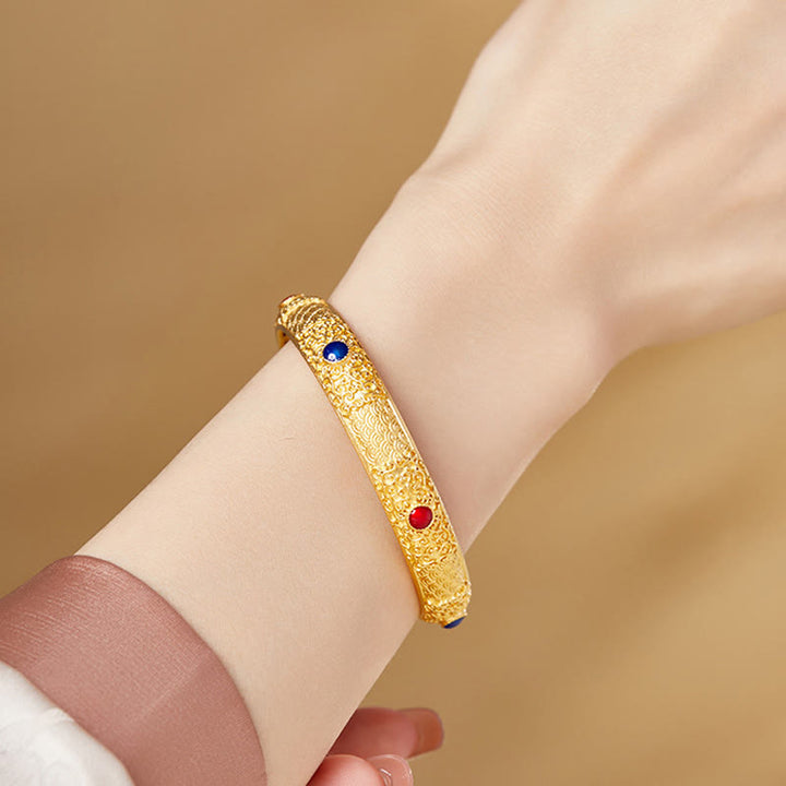 Buddha Stones 925 Sterling Silver Golden Auspicious Clouds Hollow Design Protection Bracelet Bangle 2.20 IN (56 MM) - image 3