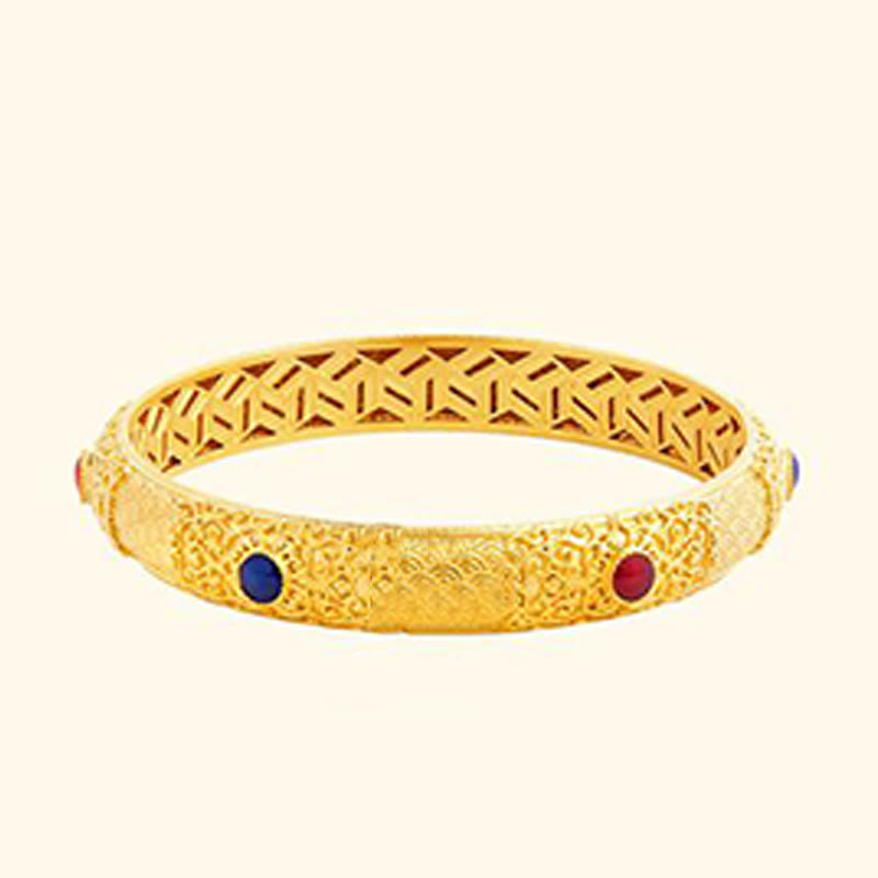 Buddha Stones 925 Sterling Silver Golden Auspicious Clouds Hollow Design Protection Bracelet Bangle 2.20 IN (56 MM) - image 8