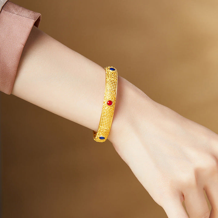 Buddha Stones 925 Sterling Silver Golden Auspicious Clouds Hollow Design Protection Bracelet Bangle 2.20 IN (56 MM) - image 4