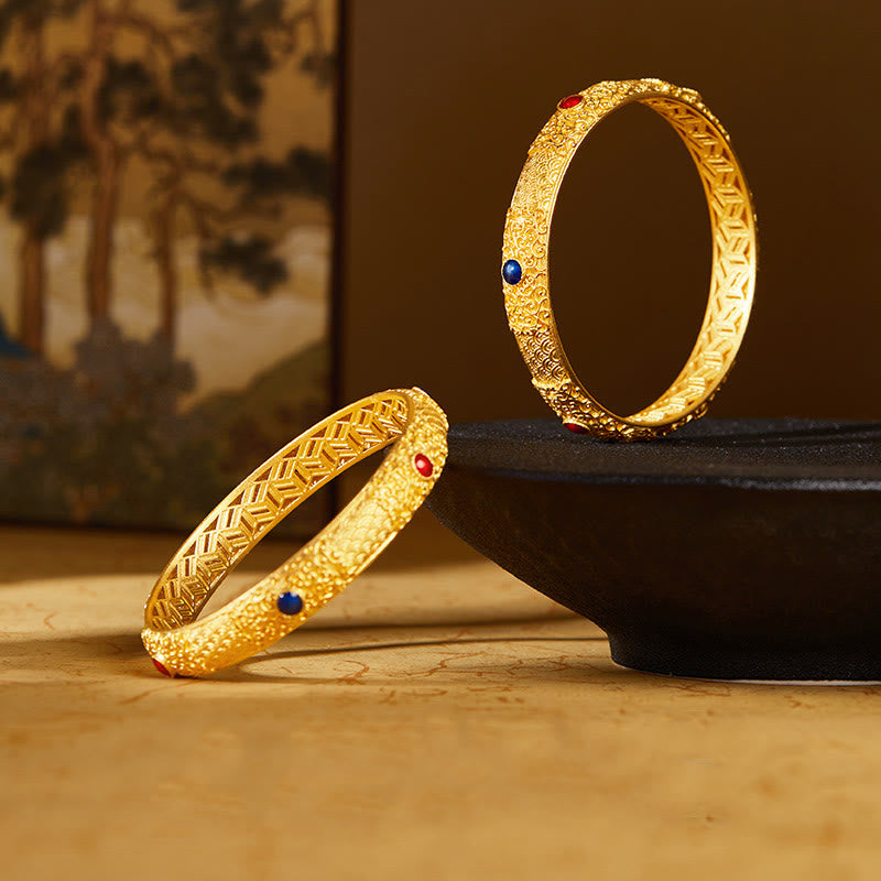 Buddha Stones 925 Sterling Silver Golden Auspicious Clouds Hollow Design Protection Bracelet Bangle 2.20 IN (56 MM) - image 7