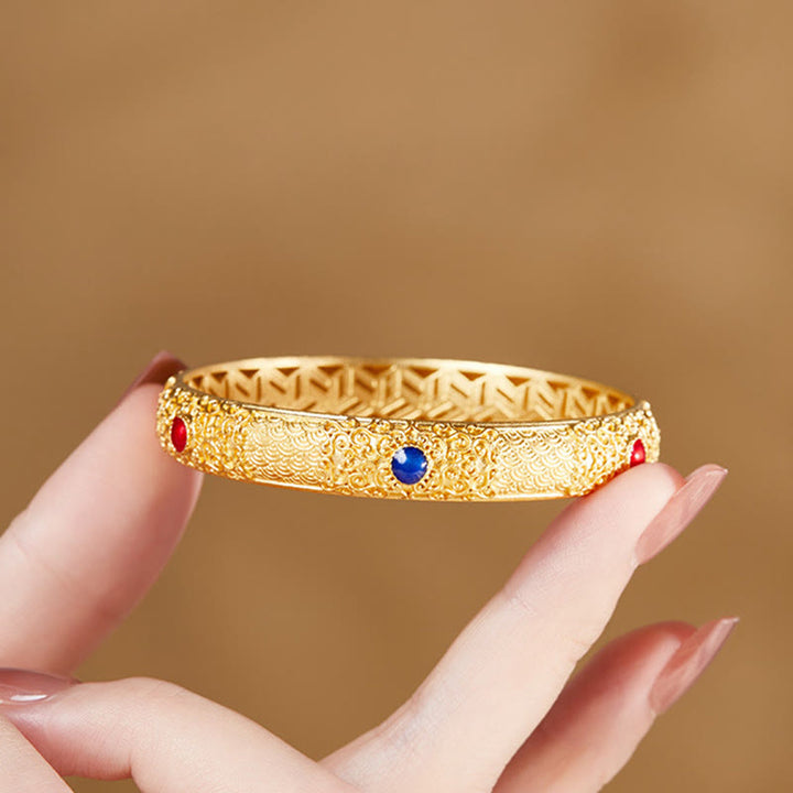 Buddha Stones 925 Sterling Silver Golden Auspicious Clouds Hollow Design Protection Bracelet Bangle 2.20 IN (56 MM) - image 2