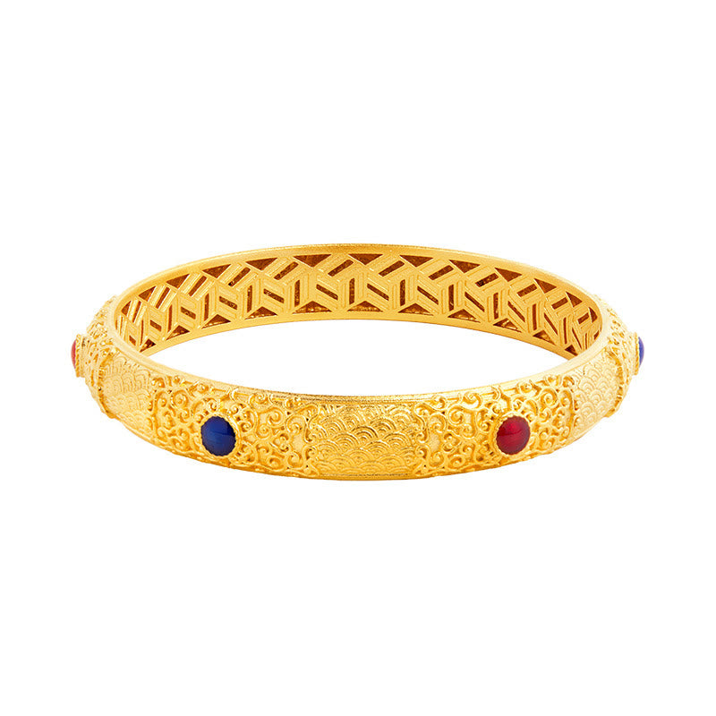 Buddha Stones 925 Sterling Silver Golden Auspicious Clouds Hollow Design Protection Bracelet Bangle 2.20 IN (56 MM) - image 9