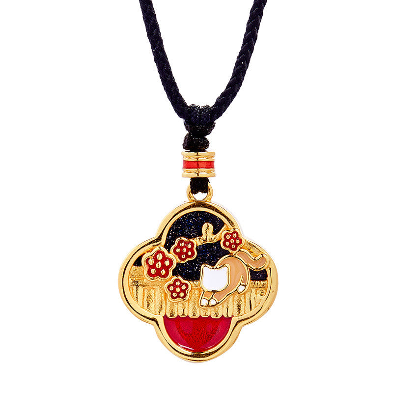 Buddha Stones 925 Sterling Silver Plum Blossom Cat Four Leaf Clover Blessing Necklace Pendant - image 10