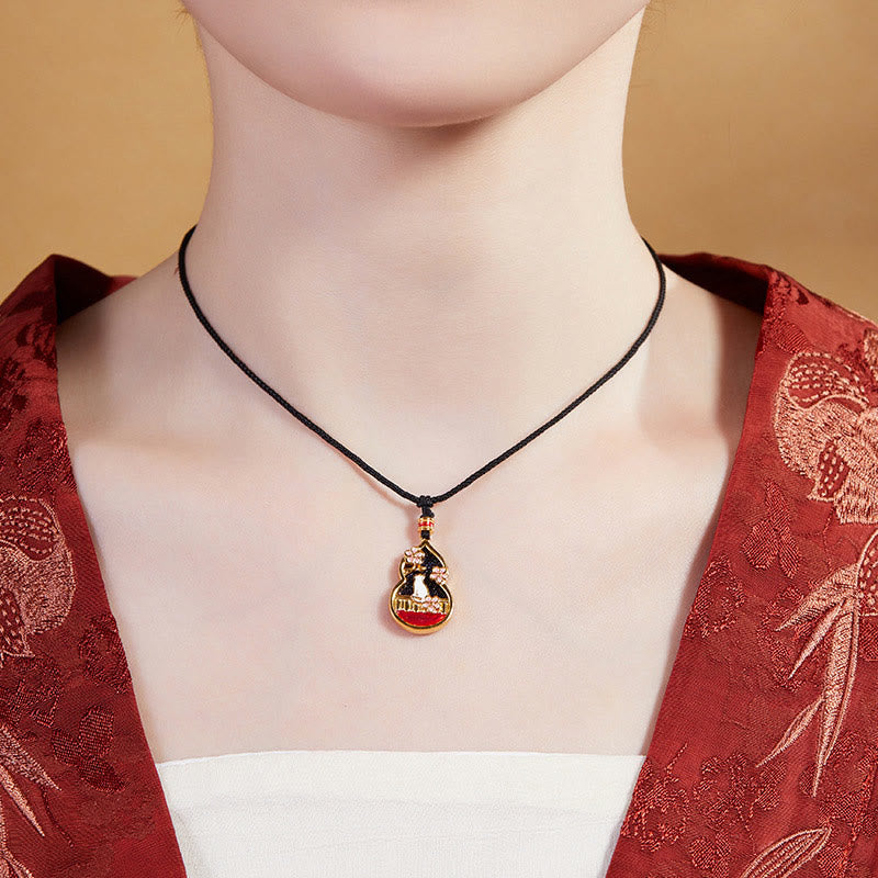 Buddha Stones 925 Sterling Silver Peach Blossom Cat Gourd Pattern Protection Necklace Pendant - image 5