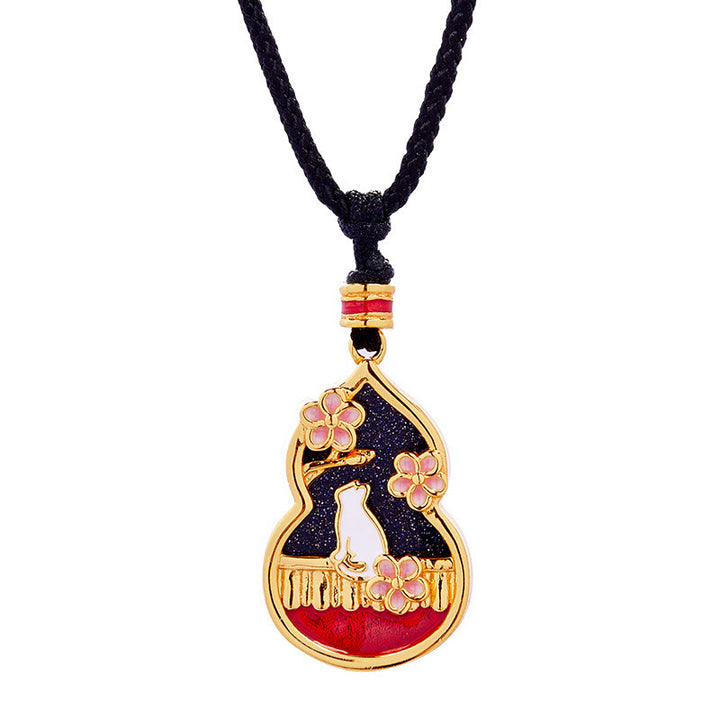 Buddha Stones 925 Sterling Silver Peach Blossom Cat Gourd Pattern Protection Necklace Pendant - image 9