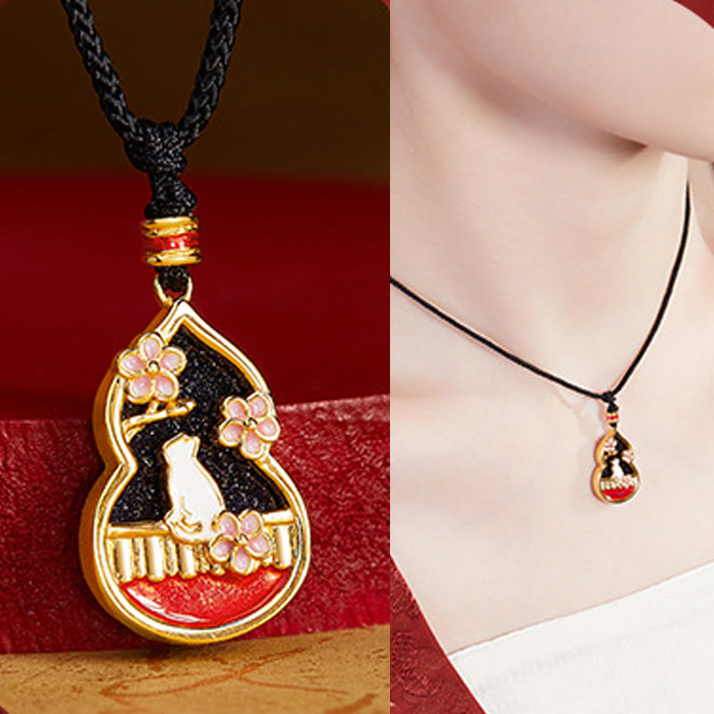 Buddha Stones 925 Sterling Silver Peach Blossom Cat Gourd Pattern Protection Necklace Pendant - image 7