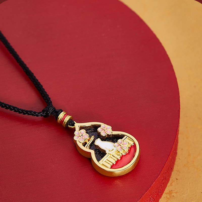 Buddha Stones 925 Sterling Silver Peach Blossom Cat Gourd Pattern Protection Necklace Pendant - image 2