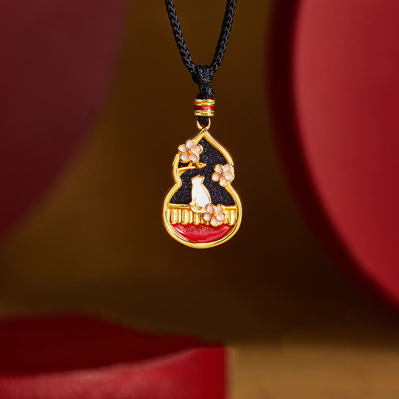 Buddha Stones 925 Sterling Silver Peach Blossom Cat Gourd Pattern Protection Necklace Pendant - 925 Sterling Silver - image 1