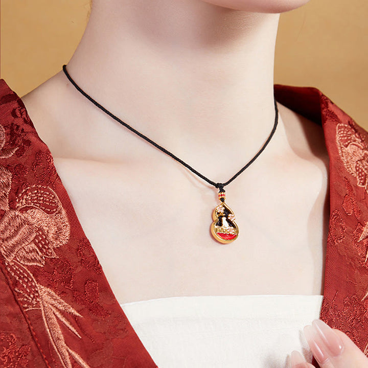 Buddha Stones 925 Sterling Silver Peach Blossom Cat Gourd Pattern Protection Necklace Pendant - image 8