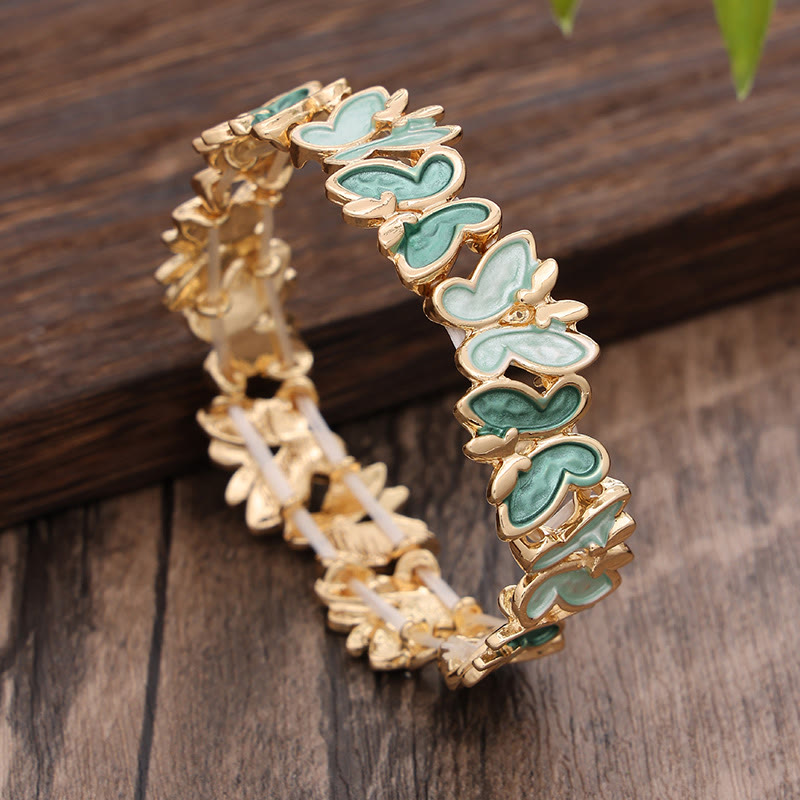 Buddha Stones Colorful Butterfly Freedom Alloy Elastic Bracelet Bangle - Green Butterfly 60mm - image 1