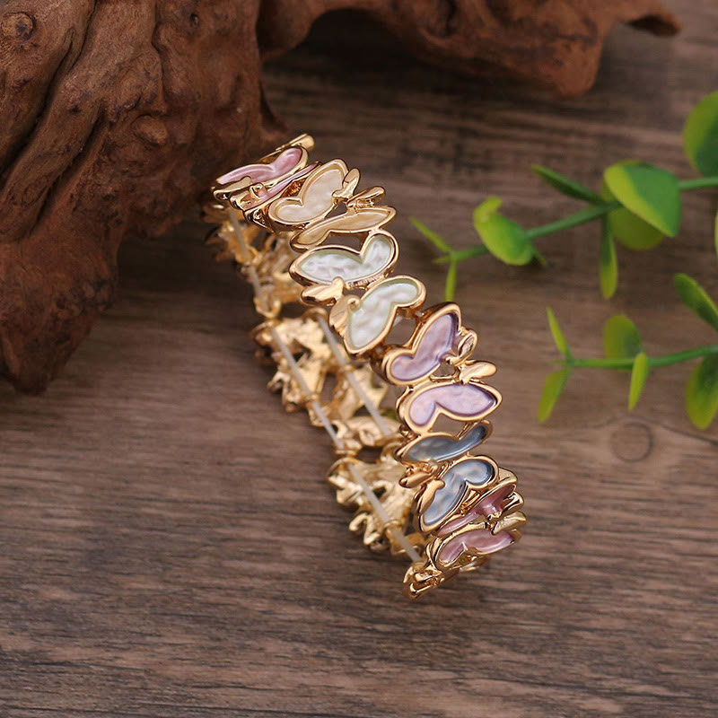 Buddha Stones Colorful Butterfly Freedom Alloy Elastic Bracelet Bangle - Colorful Butterfly 60mm - image 5