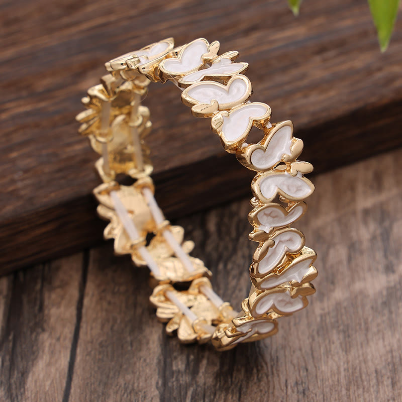 Buddha Stones Colorful Butterfly Freedom Alloy Elastic Bracelet Bangle - White Butterfly 60mm - image 6