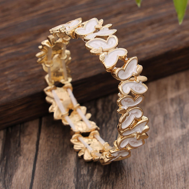 Buddha Stones Colorful Butterfly Freedom Alloy Elastic Bracelet Bangle - White Butterfly 60mm - image 6