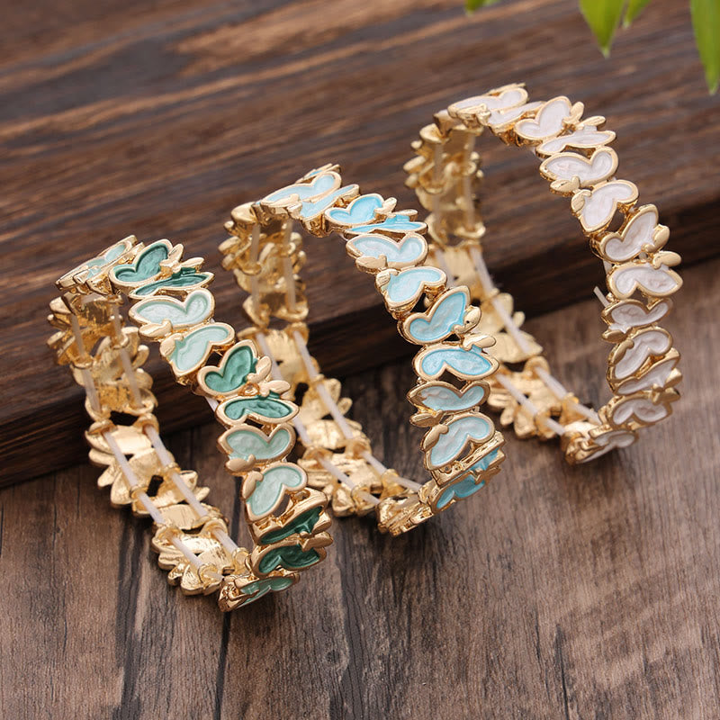 Buddha Stones Colorful Butterfly Freedom Alloy Elastic Bracelet Bangle - image 2