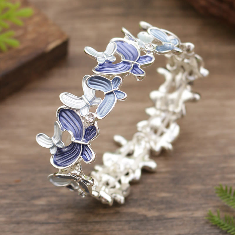 Buddha Stones Colorful Butterfly Love Alloy Elastic Bracelet Bangle - Blue Butterfly 98mm - image 6