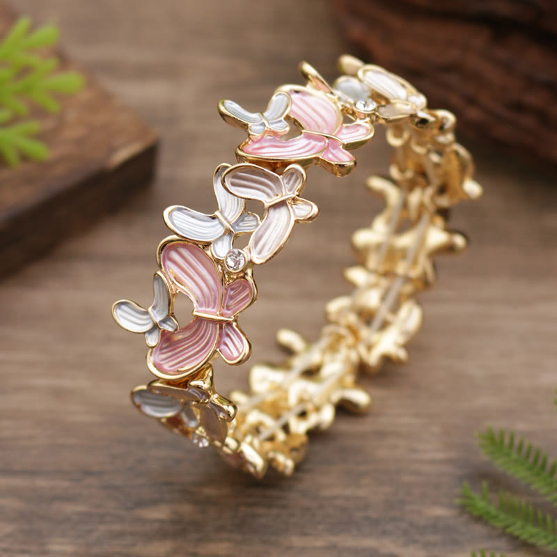 Buddha Stones Colorful Butterfly Love Alloy Elastic Bracelet Bangle - Pink Butterfly 98mm - image 8
