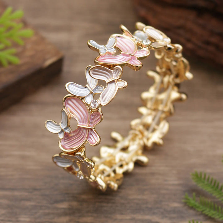 Buddha Stones Colorful Butterfly Love Alloy Elastic Bracelet Bangle - Pink Butterfly 98mm - image 8