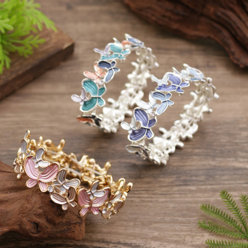 Buddha Stones Colorful Butterfly Love Alloy Elastic Bracelet Bangle - image 2