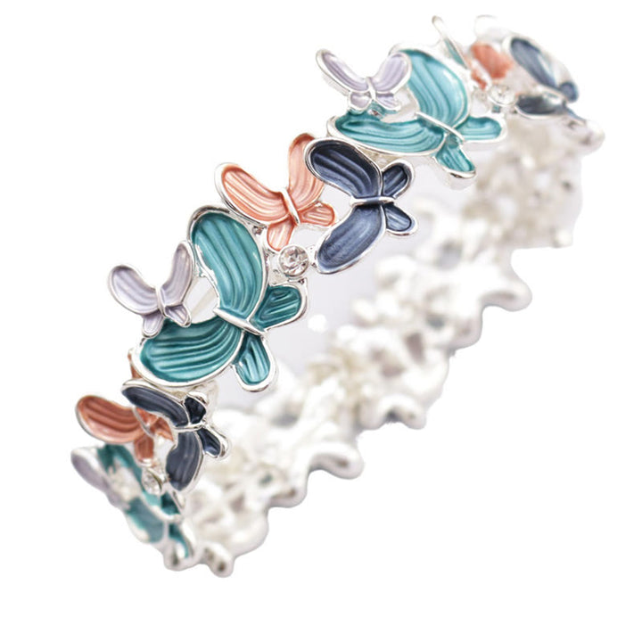 Buddha Stones Colorful Butterfly Love Alloy Elastic Bracelet Bangle - image 3