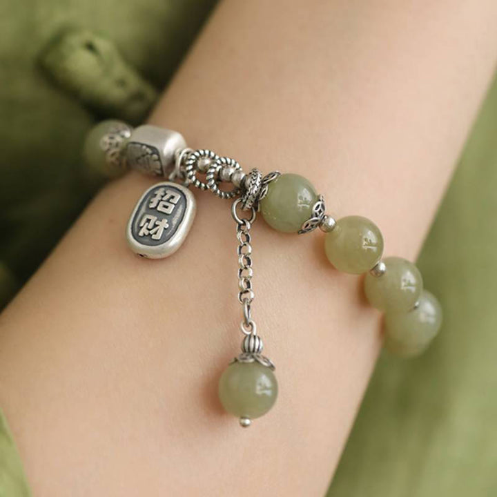 Buddha Stones 925 Sterling Silver Hetian Jade Beads Luck Bracelet