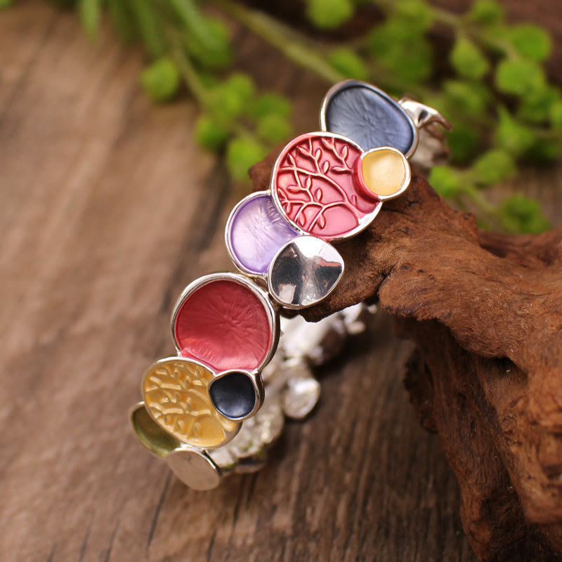 Buddha Stones The Tree Of Life Round Pattern Unity Alloy Elastic Bracelet Bangle - image 3